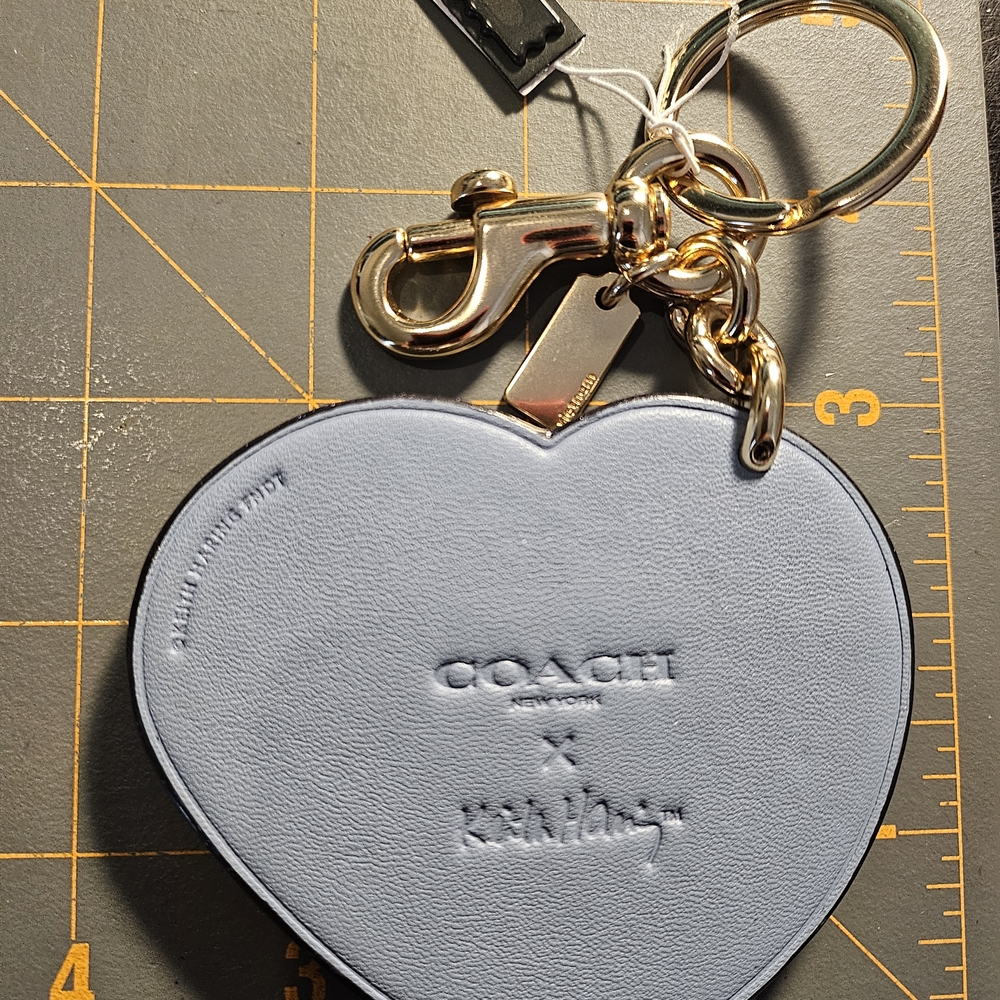 Coach X Keith Haring Blue Heart Keychain with Pink Glitter - Picture 5 of 5